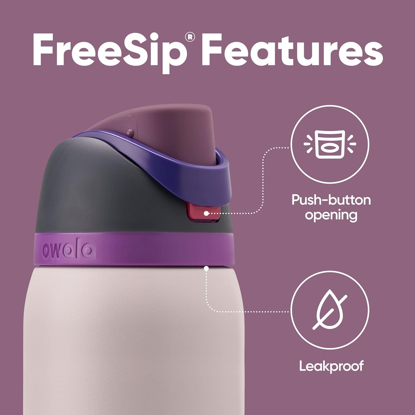 Owala FreeSip Insulated Stainless Steel Water Bottle with Straw for Sports and Travel, BPA-Free, 24-oz, Very, Very Dark