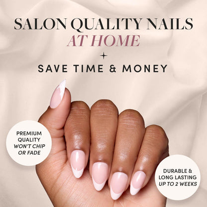 Glamnetic Press On Nails - Pistachio Crème | Short Almond Mint Blue French Tips with a Glossy Finish, Fake Nails, Reusable | 15 Sizes - 30 Nail Kit with Glue