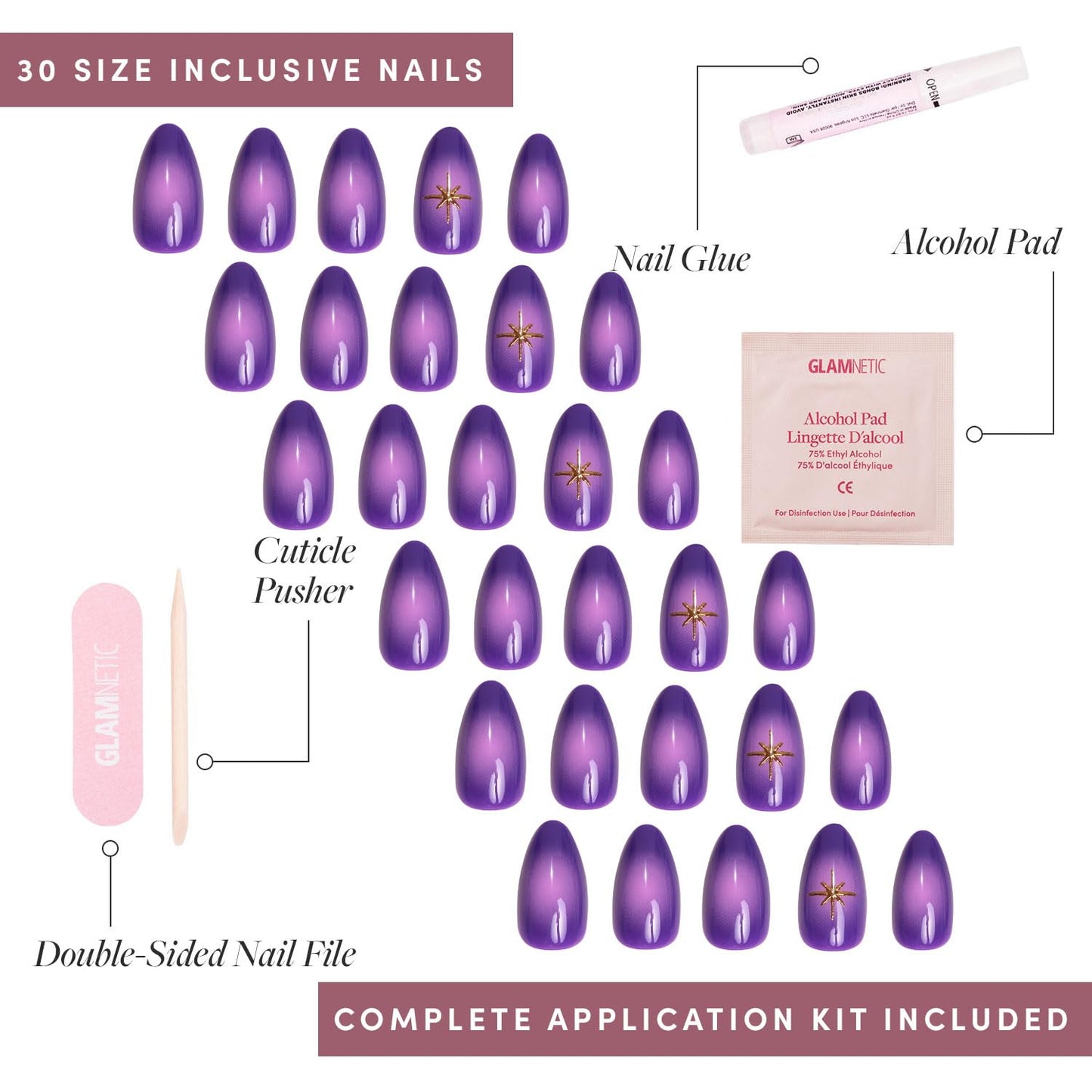 Glamnetic Press On Nails - Pistachio Crème | Short Almond Mint Blue French Tips with a Glossy Finish, Fake Nails, Reusable | 15 Sizes - 30 Nail Kit with Glue