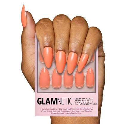 Glamnetic Press On Nails - Pistachio Crème | Short Almond Mint Blue French Tips with a Glossy Finish, Fake Nails, Reusable | 15 Sizes - 30 Nail Kit with Glue