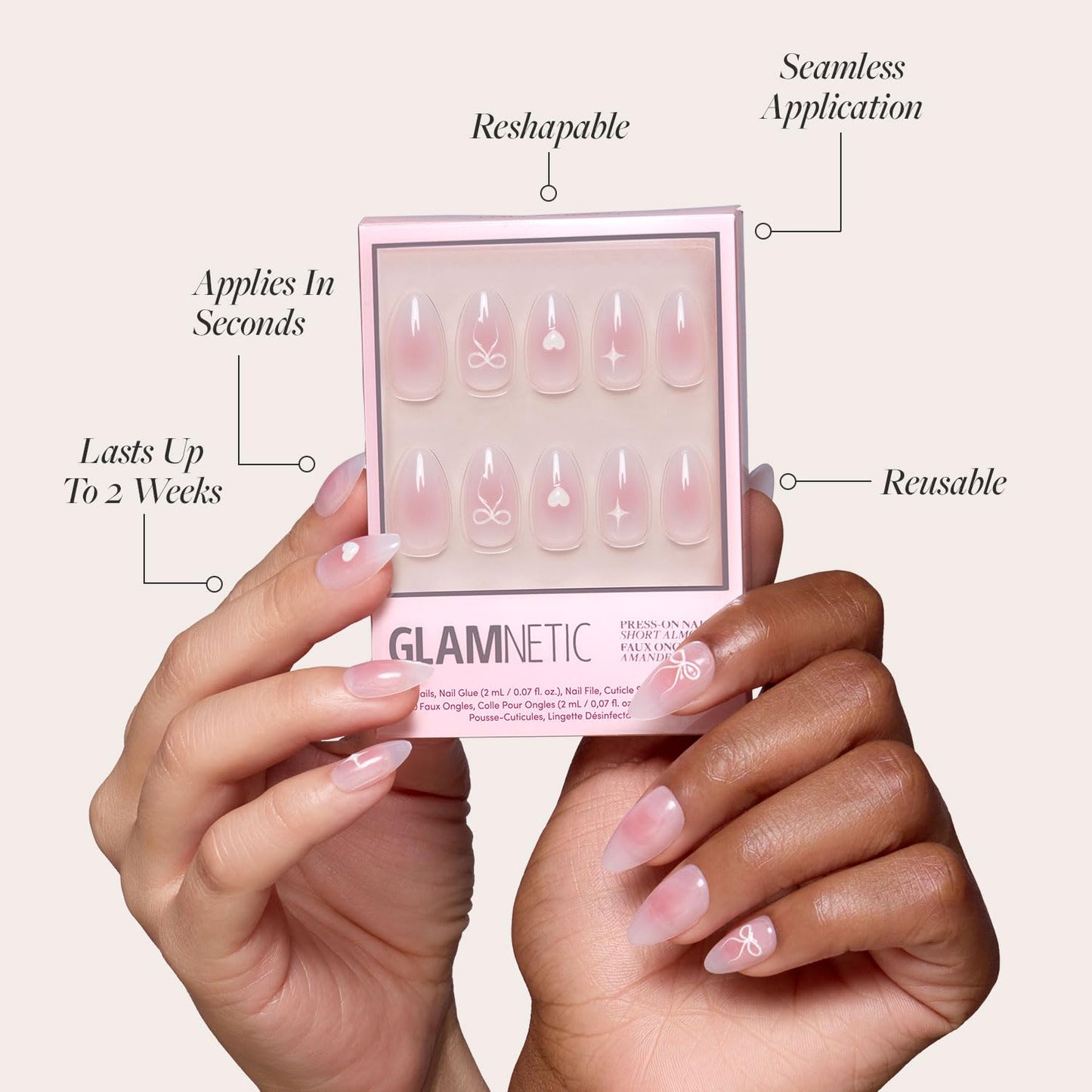 Glamnetic Press On Nails - Pistachio Crème | Short Almond Mint Blue French Tips with a Glossy Finish, Fake Nails, Reusable | 15 Sizes - 30 Nail Kit with Glue