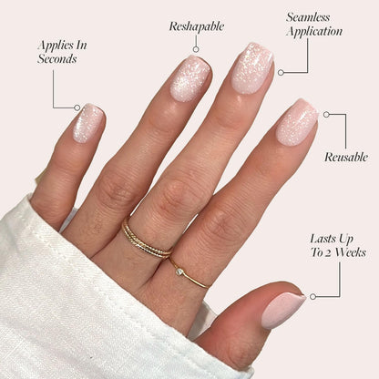Glamnetic Press On Nails - Pistachio Crème | Short Almond Mint Blue French Tips with a Glossy Finish, Fake Nails, Reusable | 15 Sizes - 30 Nail Kit with Glue