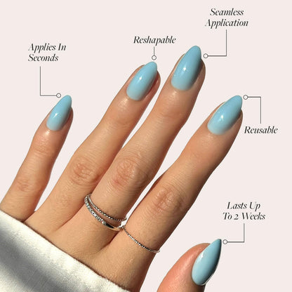 Glamnetic Press On Nails - Pistachio Crème | Short Almond Mint Blue French Tips with a Glossy Finish, Fake Nails, Reusable | 15 Sizes - 30 Nail Kit with Glue