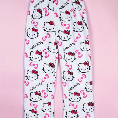 Cozy Hello Kitty Flannel Pajama Bottoms for Women - Ultra-Soft, Warm, and Comfy Anime Print Lounge Pants with Relaxed Fit, Perfect for Lounging, Sleepwear, and Casual Daily Wear