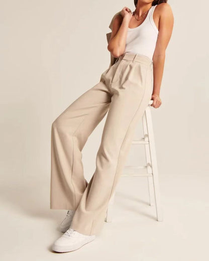 Hochbundhose - Damenhose mit weitem Bein und Taschen