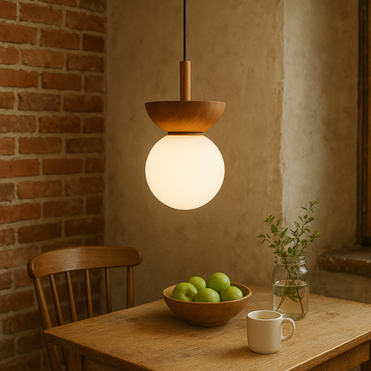 Lustra pendul japandi cu aspect natural pentru un ambient cald si elegant