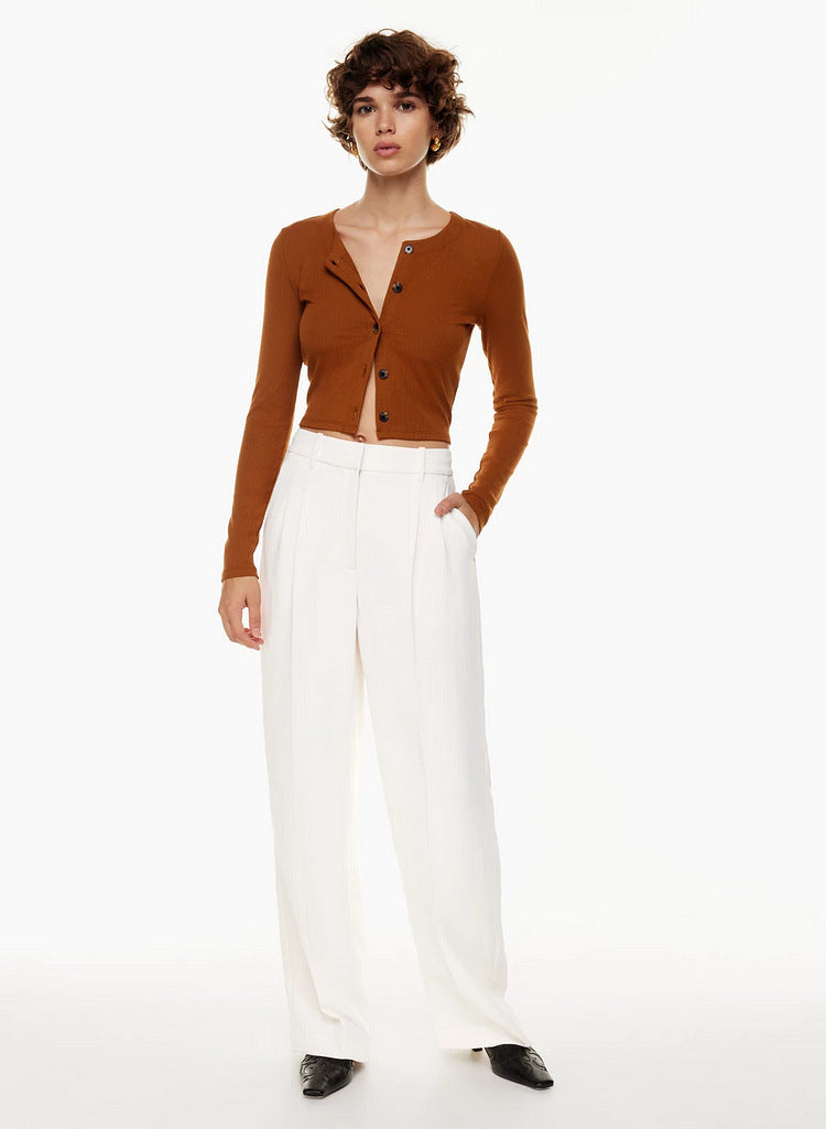 Hochbundhose - Damenhose mit weitem Bein und Taschen