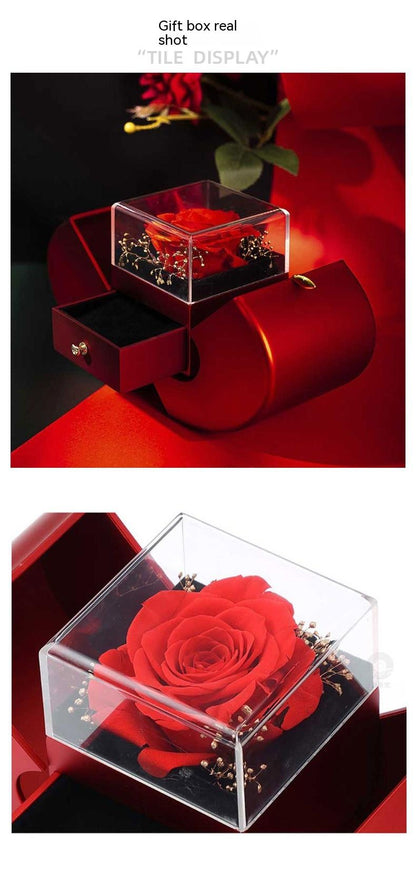 Charming Red Apple Jewelry Box with Eternal Rose - Perfect Gift for Christmas, Mother's Day, and Valentine's Day for Her!
