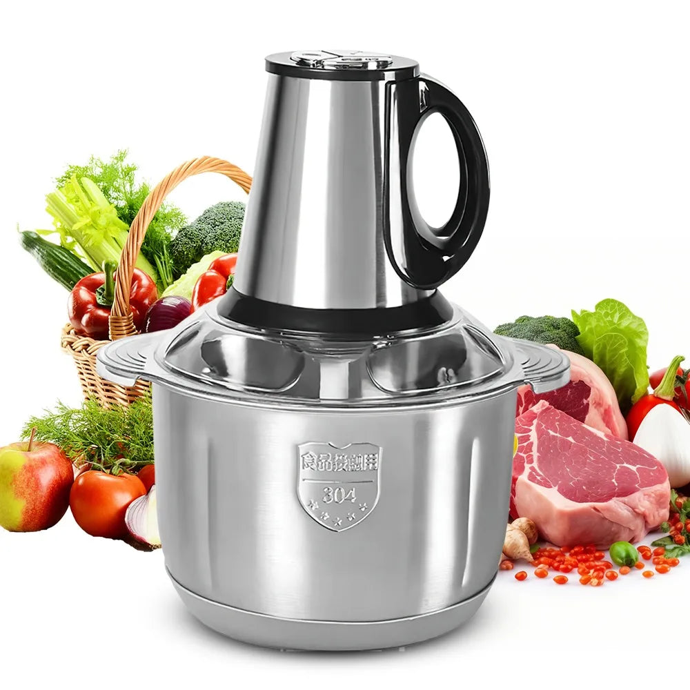 3 Speeds Electric Meat Mincer Grinder Stainless Steel Chopper 5L Home Food Processor Garlic Mud Maker Blender Large Capacity