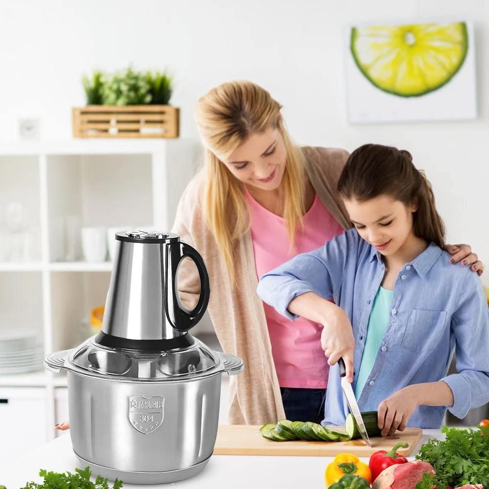 3 Speeds Electric Meat Mincer Grinder Stainless Steel Chopper 5L Home Food Processor Garlic Mud Maker Blender Large Capacity