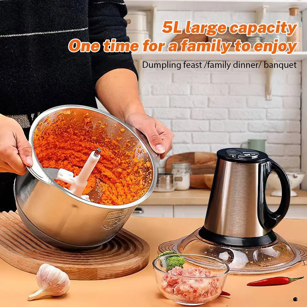 3 Speeds Electric Meat Mincer Grinder Stainless Steel Chopper 5L Home Food Processor Garlic Mud Maker Blender Large Capacity