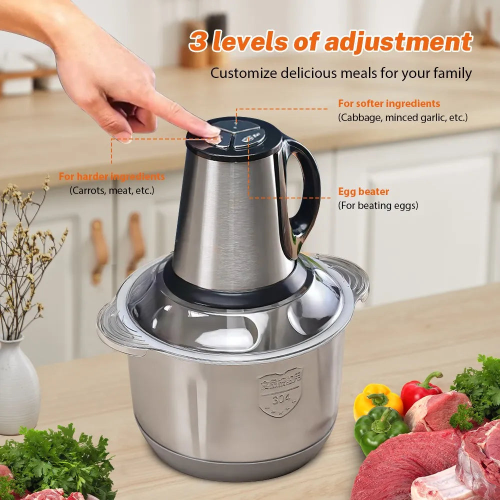 3 Speeds Electric Meat Mincer Grinder Stainless Steel Chopper 5L Home Food Processor Garlic Mud Maker Blender Large Capacity
