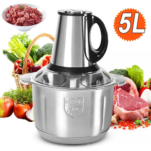 3 Speeds Electric Meat Mincer Grinder Stainless Steel Chopper 5L Home Food Processor Garlic Mud Maker Blender Large Capacity