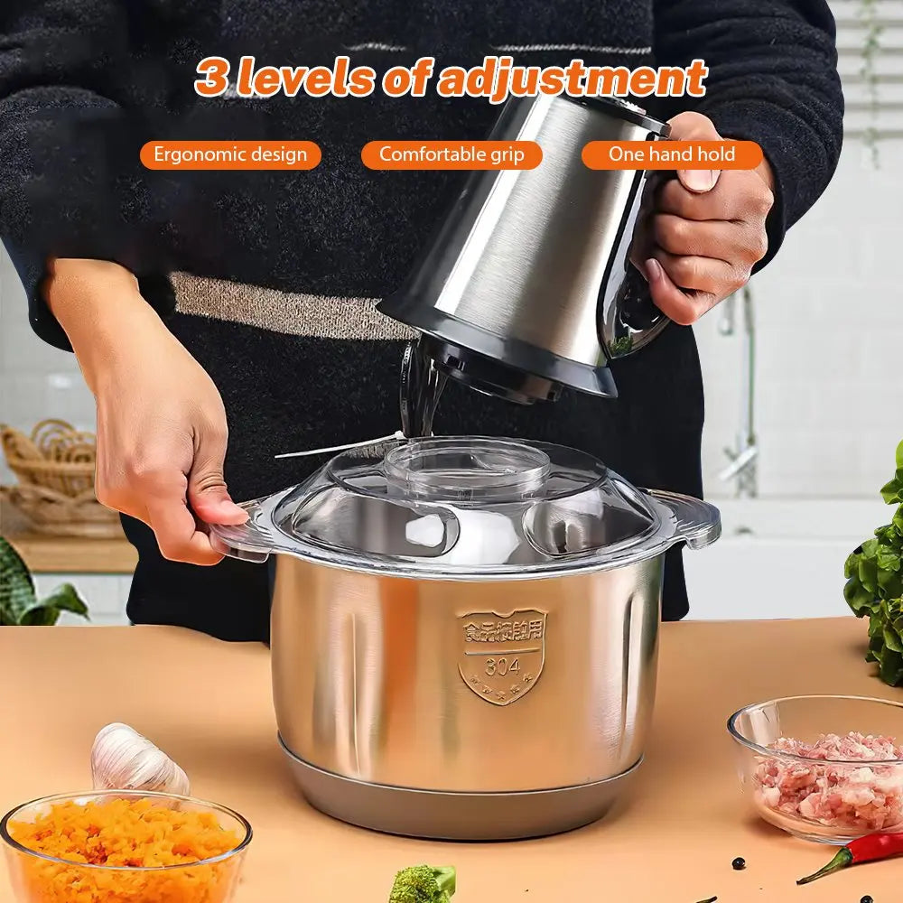 3 Speeds Electric Meat Mincer Grinder Stainless Steel Chopper 5L Home Food Processor Garlic Mud Maker Blender Large Capacity