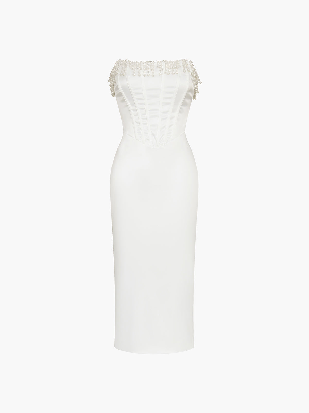 Olivia | Strapless Pearl Midi Dress
