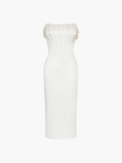 Olivia | Strapless Pearl Midi Dress