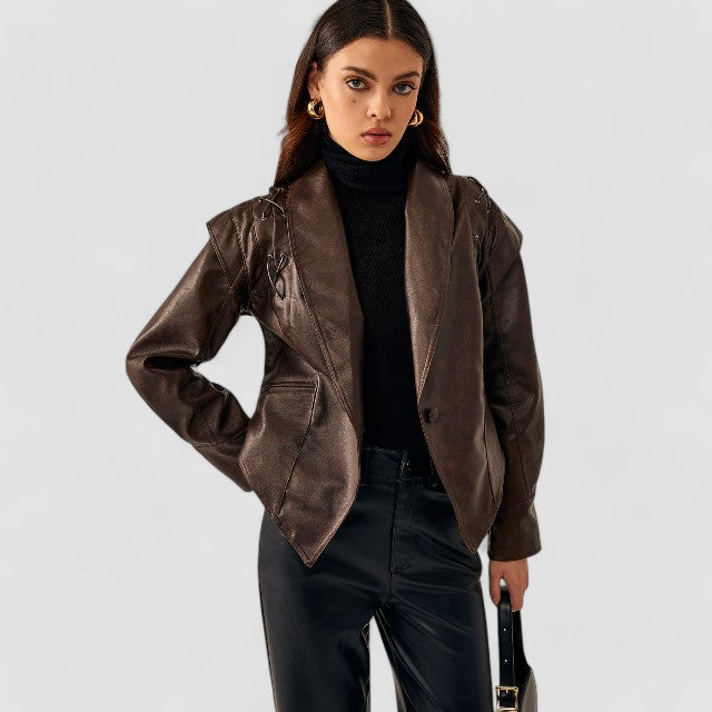 Piping Faux Leather Jacket