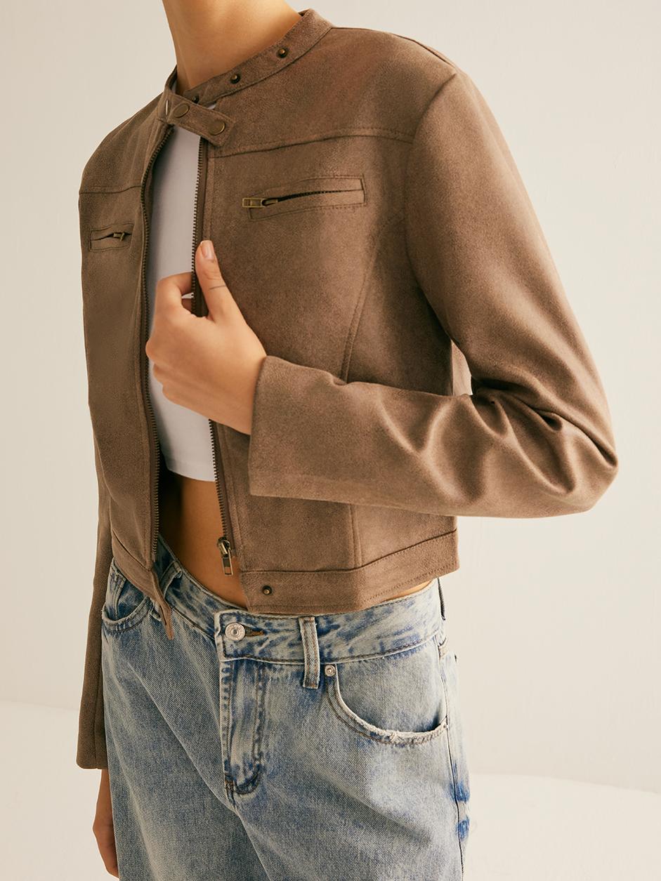 Boheme Button-Collar Zipper Jacket