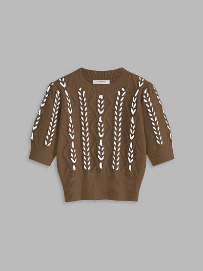 Contrast Binding Corset Cable Knit Top