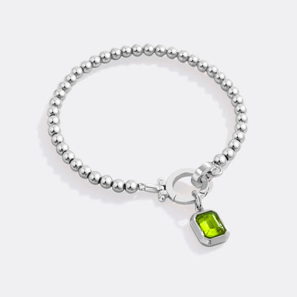 Mint Beaded Bracelet with Baguette Birthstone Charm