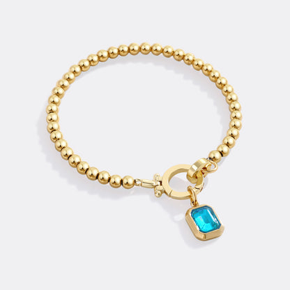 Mint Beaded Bracelet with Baguette Birthstone Charm