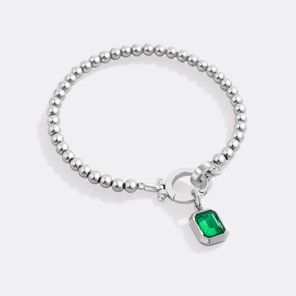 Mint Beaded Bracelet with Baguette Birthstone Charm