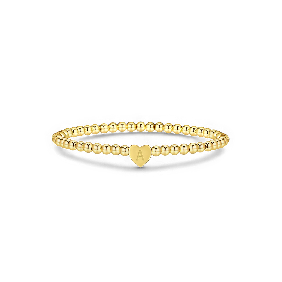 Gold Beaded Bracelet with Heart Initial