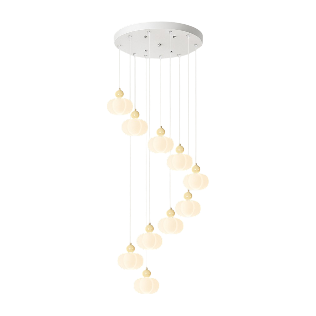 Cream Art Deco Staircase Chandelier - Elegant Vintage Lighting for Hallways