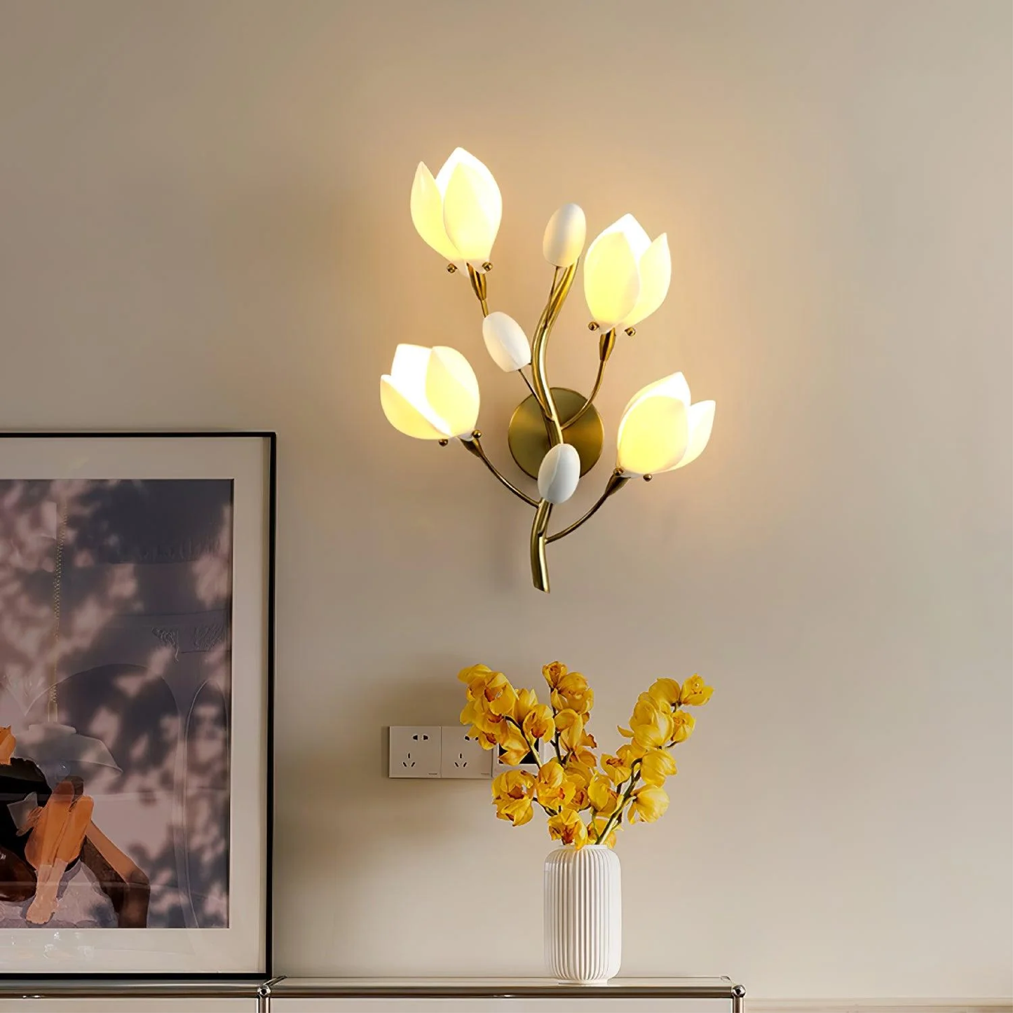 Handcrafted Ceramic Flower Wall Lamp - Elegant Floral Wall Sconce