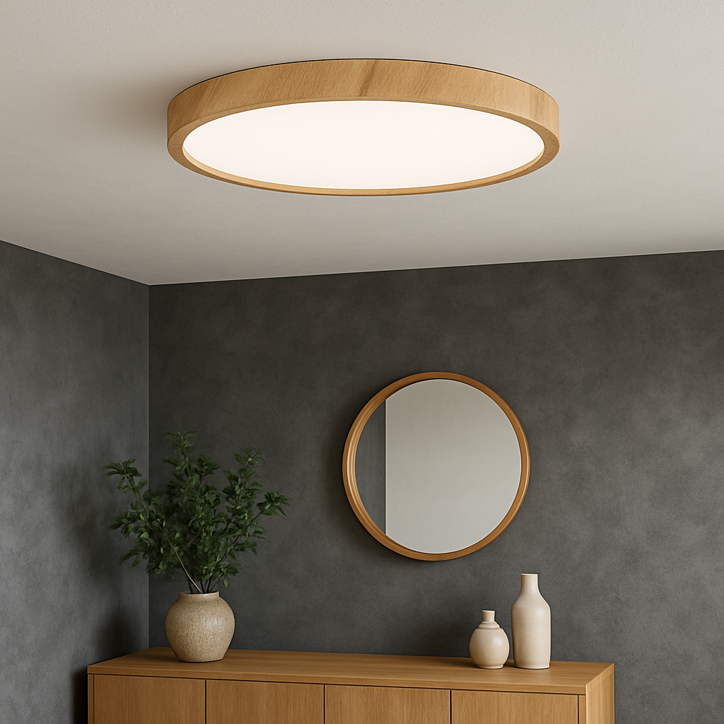 Éclairage de plafond en bois avec finition grainée