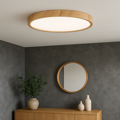 Éclairage de plafond en bois avec finition grainée