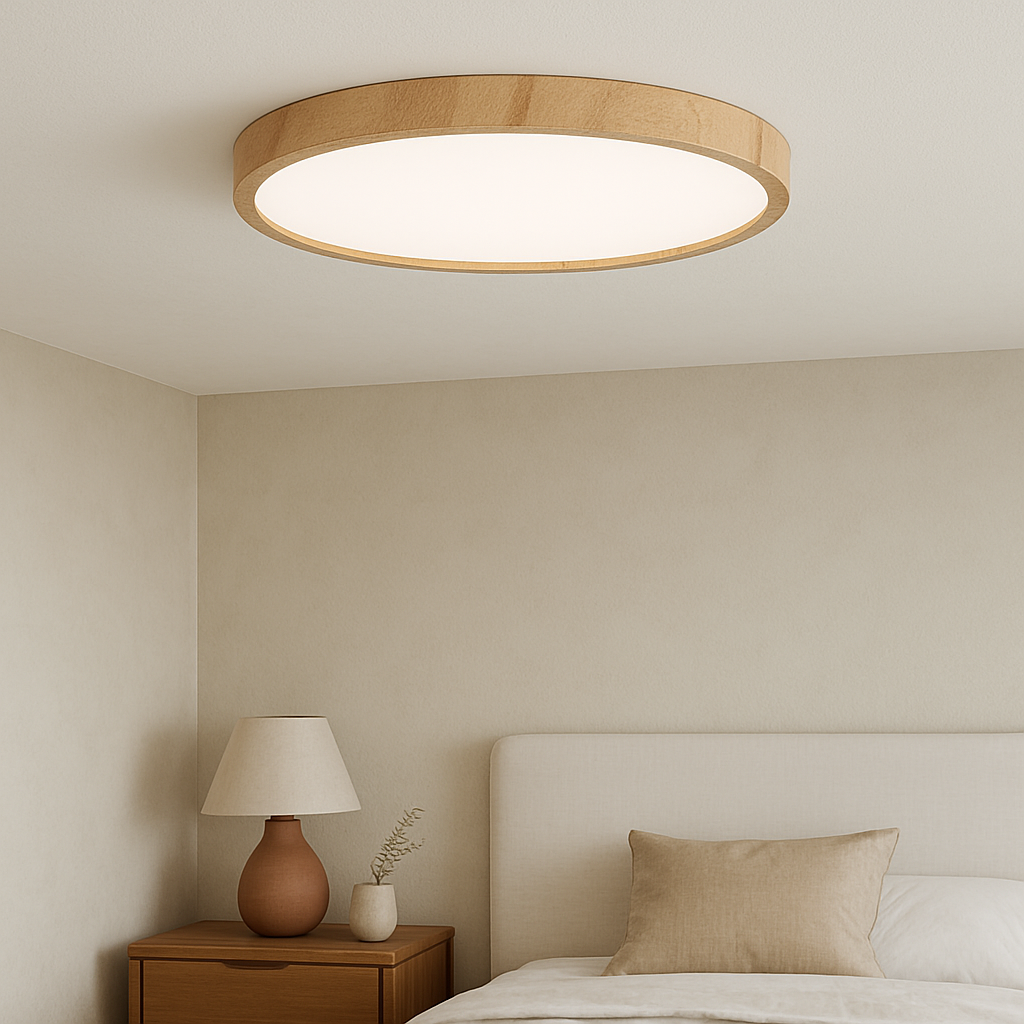 Éclairage de plafond en bois avec finition grainée