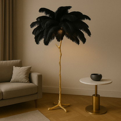 Lámpara de pie con elegante diseño de plumas