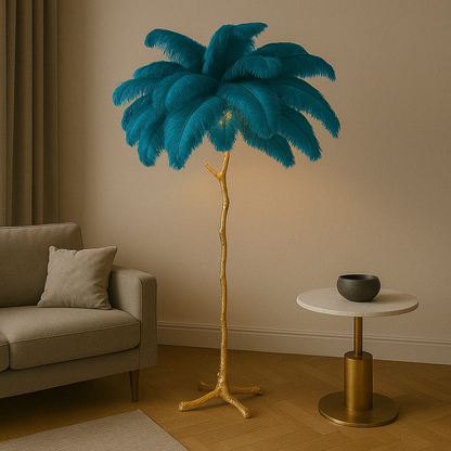 Lámpara de pie con elegante diseño de plumas