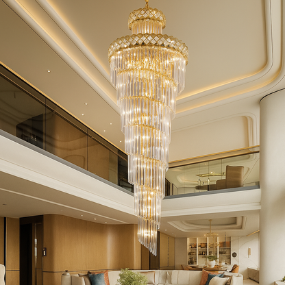 Éclairage Chandelle Moderne à Escalier en Cristal