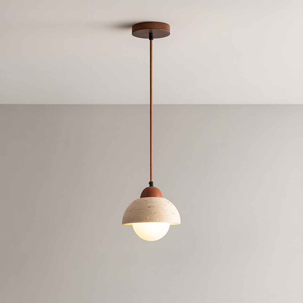 Lámpara de Péndulo con Piedra de Hongo - Iluminación Elegante y Natural