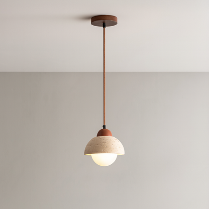 Lámpara de Péndulo con Piedra de Hongo - Iluminación Elegante y Natural