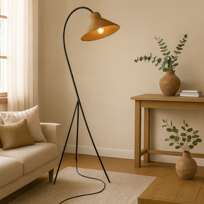 Natural Bamboo Cap Floor Lamp with Warm Ambient Glow