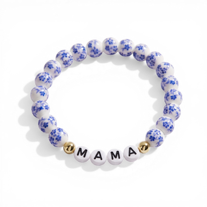 Blue Porcelain Floral Beaded Bracelet for Mom & Grandma