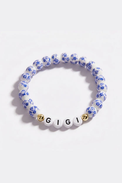 Blue Porcelain Floral Beaded Bracelet for Mom & Grandma