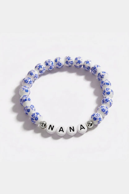 Blue Porcelain Floral Beaded Bracelet for Mom & Grandma