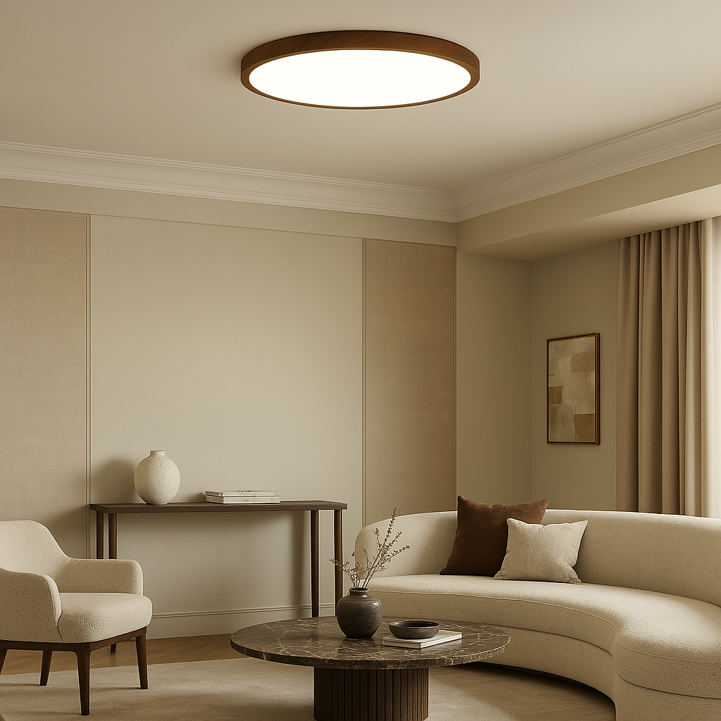 Lustre pour plafond en bois foncé avec texture grainée élégante