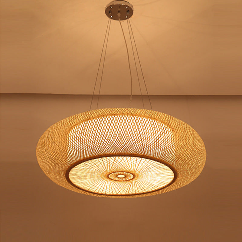 Japandi Rattan and Iron LED Chandelier