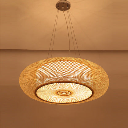 Japandi Rattan and Iron LED Chandelier
