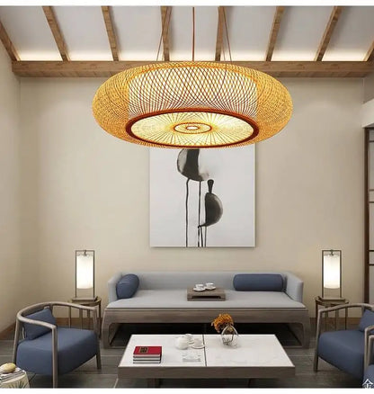 Japandi Rattan and Iron LED Chandelier