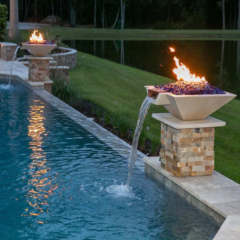 HPC Fire Sedona Hammered Copper Square Gas Fire and Water Bowl