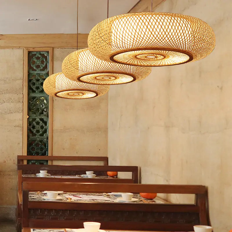 Japandi Rattan and Iron LED Chandelier