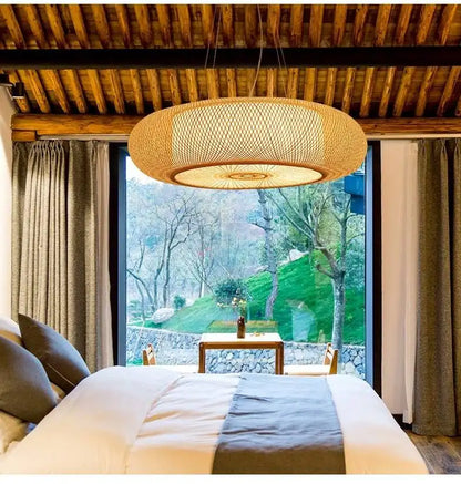 Japandi Rattan and Iron LED Chandelier