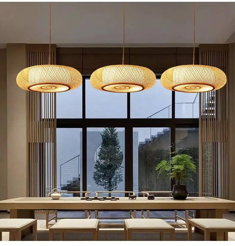 Japandi Rattan and Iron LED Chandelier