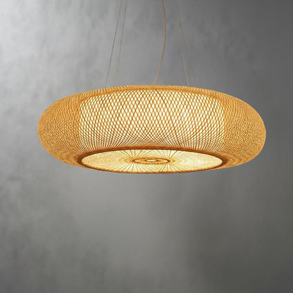 Japandi Rattan and Iron LED Chandelier